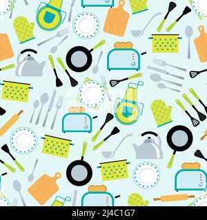 Home Kochen Küche Zubehör Werkzeuge Ausrüstung und Utensilien dekorativ nahtlos Wrap Papier kachelbar Muster abstrakten Vektor Illustration Stock Vektor