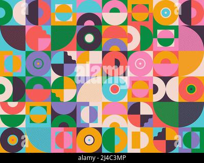 Farbenfrohe abstrakte Vektormuster mit verschiedenen geometrischen Formen und Elementen. Digitales Grafikdesign für Poster, Cover, Kunst, Präsentation Stock Vektor