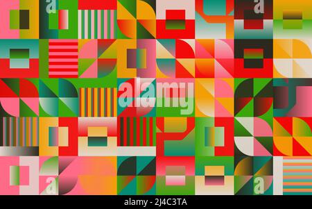 Neo-Geo Vektormuster Grafiken von abstrakter modernistischer Ästhetik inspiriert. Moderne geometrische Collage für Poster, Cover, Kunst, Presentatio Stock Vektor