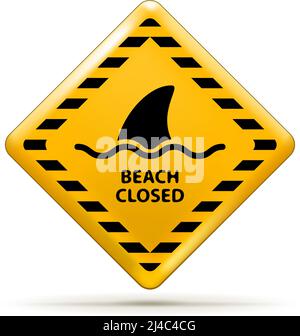 Vector Beach Closed Sign, Shark Sichtung Zeichen isoliert auf weiß. Editierbare EPS und Rendering im JPG-Format Stock Vektor