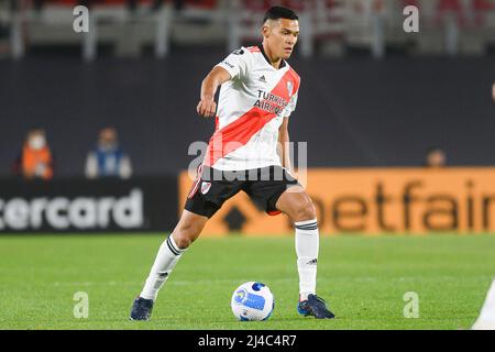 Buenos Aires, Argentinien. 13. April 2022. Marcelo Herrera von River Plate in Aktion während des Copa CONMEBOL Libertadores-Spiels 2022 zwischen River Plate und Fortaleza im Estadio Monumental Antonio Vespucio Liberti. Endergebnis; River Plate 2:0 Fortaleza. (Foto: Manuel Cortina/SOPA Images/Sipa USA) Quelle: SIPA USA/Alamy Live News Stockfoto