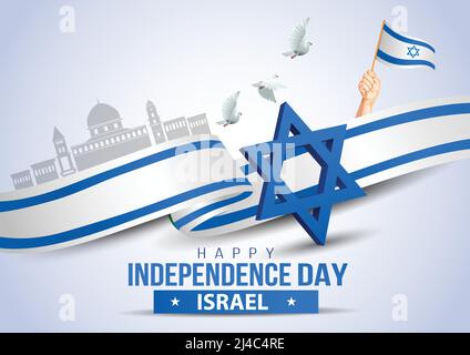 Alles Gute Zum Unabhängigkeitstag Israel. Israelisches Denkmal und Wahrzeichen mit Hintergrund, Poster, Karte, Banner. vektor-Illustration Design Stock Vektor