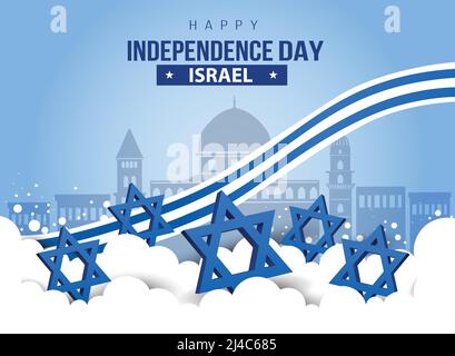 Alles Gute Zum Unabhängigkeitstag Israel. Israelisches Denkmal und Wahrzeichen mit Hintergrund, Poster, Karte, Banner. vektor-Illustration Design Stock Vektor