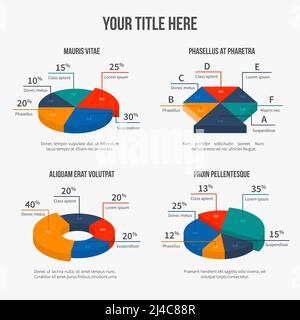 Vektor Tortendiagramme im modernen 3D flachen Stil. Infografik-Präsentation, Finanzgrafik, Zinszahlen Stock Vektor