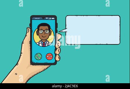 Telefongespräch mit dem Arzt. Handgezeichnete Vektorgrafik. Stock Vektor