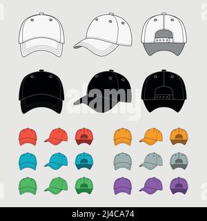 Baseball Cap Vektor Template Set. Uniform Mode, blank Hut, Design Sportbekleidung. Vektorgrafik Stock Vektor