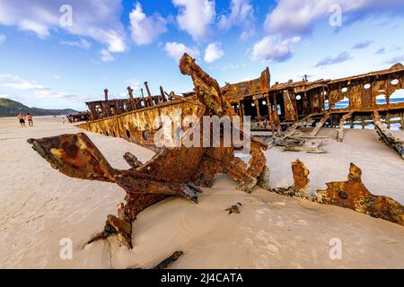 Schiffswrack von Maheno am Eastern Beach auf Fraser Island, Queensland, Australien Stockfoto