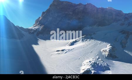 Mountain Snow Sun Ray Illustration, 3d Rendering Stockfoto