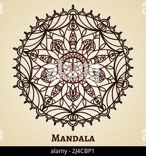 Yoga Meditation Mandala Ornament. Design sakrale Symbol, buddhismus und Blumendekoration, Vektor-Illustration Stock Vektor