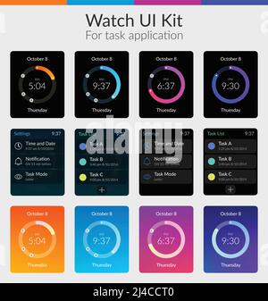 Sehen ui-Kit Design-Konzept für die Aufgabenanwendung mit bunten Elemente auf grauem Hintergrund isoliert flache Vektordarstellung Stock Vektor