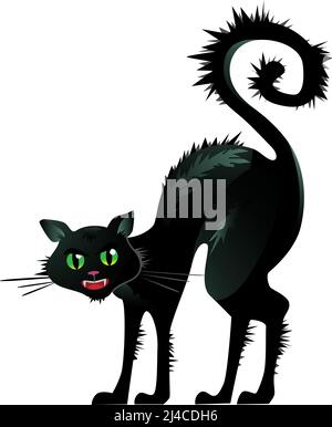 Vektor-Illustration für schwarze Katze mit gebogenen Rücken. Haustier, Terror, Angst. Halloween-Konzept. Vektorgrafik kann für Themen wie Urlaub, Inland und verwendet werden Stock Vektor