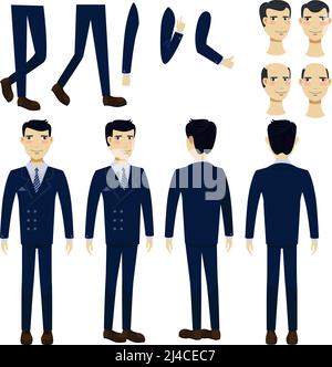 Flache Ikonen Satz von asiatischen Geschäftsmann. Kollektion mit Ansichten, Posen und Frisuren. Business man-Konzept. Vektorgrafik kann für Themen wie BU verwendet werden Stock Vektor