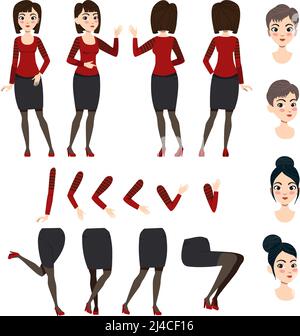 Flache Symbole Set von asiatischen Dame. Kollektion mit Ansichten, Posen und Frisuren. Konzept der jungen Frau. Vektorgrafik kann für Themen wie Business, a verwendet werden Stock Vektor