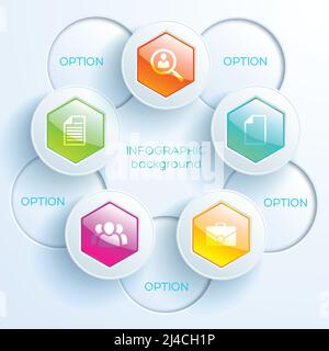 Abstraktes Diagramm Infografik Konzept mit bunten glänzenden Sechsecken Lichtkreise Und Symbole Vektordarstellung Stock Vektor