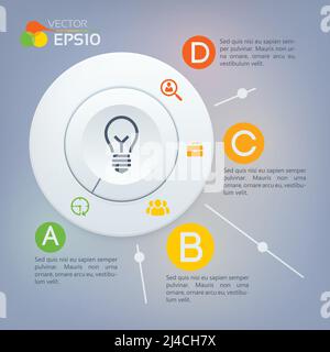 Web-Infografik Konzept mit grauen Kreis Diagramm vier Optionen und Business-Symbole auf hellen Hintergrund Vektor-Illustration Stock Vektor