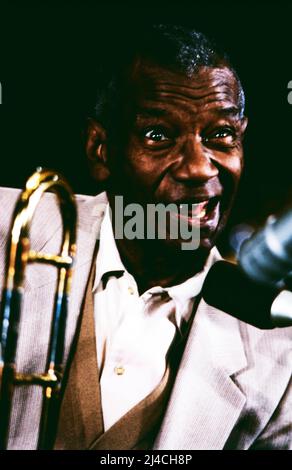 Jazz Fest Berlin, Philharmonie, Deutschland, 1986, Jabbo Smith, Amerikanischer Jazztrompeter. Jazz Fest Berlin, Philharmonie, Deutschland, 1986, Jabbo Smith, Amerikanischer Jazz-Trompeter. Stockfoto