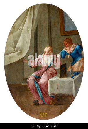 Miracolo ovato XXV, una donna è sanata dal dolore di testa e dallo smarrimento della vista - olio su tela - Pietro Rubini - 1731 - Fontanellato (PR) Stockfoto
