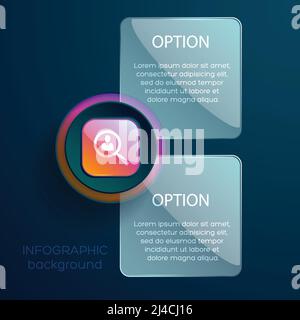 Geschäftskonzept mit Infografik-Zoomobjektiv Social Piktogramm und zwei Editierbare Textfelder auf Vektorgrafik mit aquablauem Hintergrund Stock Vektor