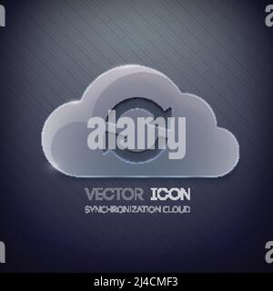 Reinigen Sie die Webvorlage mit Glaswolke und einem Rotationsschild mit Pfeilen Auf dunkel gestreiftem Hintergrund isolierte Vektor-Illustration Stock Vektor