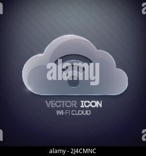 Web-abstrakte Icon-Vorlage mit Glaswolke und Wireless-Zeichen Auf dunkel gestreiftem Hintergrund isolierte Vektor-Illustration Stock Vektor