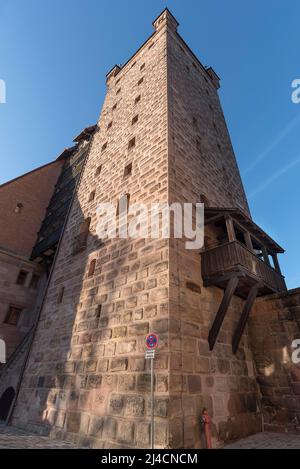 Historischer Luginsland Tower, Wachturm Baujahr 1377, Kaiserburg, Nürnberg, Mittelfranken, Bayern, Deutschland Stockfoto