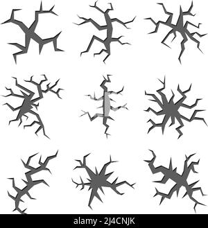 Cartoon Boden Löcher und Risse Vektor-Set. Erdbebenoberfläche, Gefahrenhintergrund, Split und Katastrophendarstellung Stock Vektor