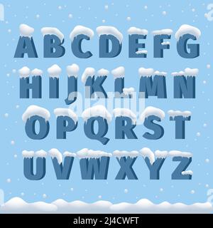 Winter Vektor Alphabet mit Schnee. Buchstabe abc, eiskalte Schrift, Jahreszeit Frost Schrift, Typografie oder Satz. Winter Alphabet Vektor Illustration Stock Vektor