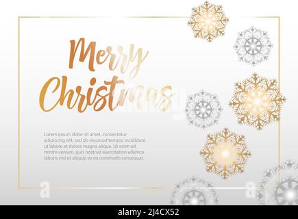 Fröhliche Weihnachtsschrift im Rahmen mit Schneeflocken. Weihnachtskarte. Handgeschriebener Text, Kalligraphie. Für Broschüren, Broschüren, Einladungen, Post Stock Vektor