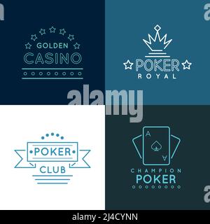 Casino und Poker Club Labels und Embleme, Logos in linearen Umriss Stil gesetzt. Glücksspiel spielen Design, Royal gamble Banner, Vektor-Illustration Stock Vektor