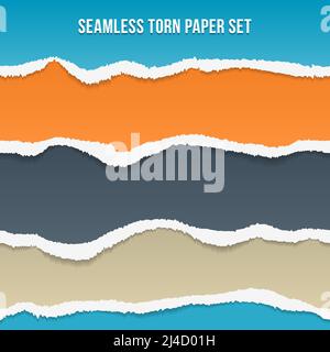 Vektor nahtlos zerrissenes Papier. Orange und blau, Schlierengrau und Streifen, Muster und Hintergrund Stock Vektor