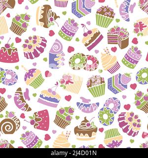 Backen und Desserts nahtlose Muster Hintergrund. Essen und Sahne, süßes Design, Geburtstagsdekoration, Vektor-Illustration Stock Vektor