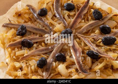 Nahaufnahme eines gekochten pissaladière Stockfoto