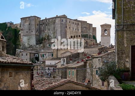 Mittelalterliche Stadt Sorano, Toskana, Italien Stockfoto