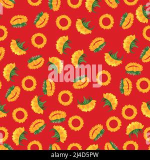 Sommer bunt nahtlose Muster mit orangen Sonnenblumen auf farbigem Hintergrund. Cartoon-Stil. Design für Stoff, Textil, Plakate, Karte, Papier. Blumen Stock Vektor