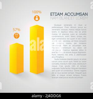 Web-Infografik-Vorlage mit quadratischen zwei gelben Säulen Business-Symbole Text und prozentuale Darstellung isolierter Vektorgrafiken Stock Vektor