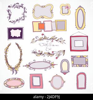 Sammlung von Hand gezeichnet doodle Rahmen und Design-Elemente für die Dekoration mit Blumen isoliert Vektor-illustration Stock Vektor