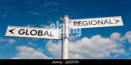 Leitstellen mit der Entscheidung zwischen global oder regional Stockfoto