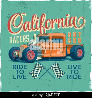 California Racers Poster mit Design für T-Shirt und Grußkarten vektorgrafik Stock Vektor