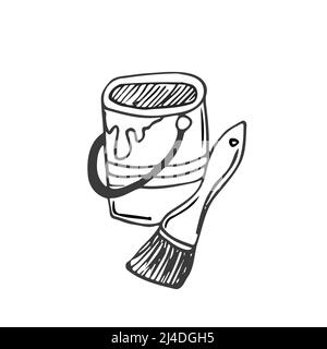 Doodle Stil Malerei Ausrüstung im Vektor-Format einschließlich Farbe kann und Pinsel. Isolierte Vektor Stock Vektor