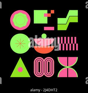 Neo-Geo Vektormuster Grafiken von abstrakter modernistischer Ästhetik inspiriert. Moderne geometrische Collage für Poster, Cover, Kunst, Presentatio Stock Vektor