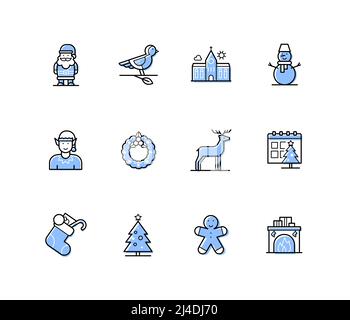 Weihnachtsferien - Linie Design Stil Symbole gesetzt Stock Vektor