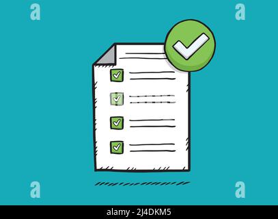 Handgezeichnete Doodle-Vektor-Illustration der Checkliste mit allen guten Antworten markiert Stock Vektor