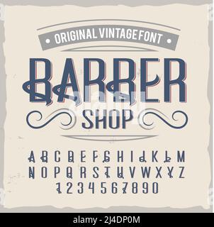 Vintage Label-Schrift namens 'Barber'. Gute handgefertigte Schrift für jedes Label-Design. Stock Vektor