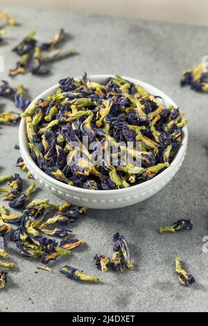 Bio-Tee mit trockener Schmetterlingserbse in einer Schüssel Stockfoto