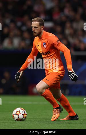 Madrid, Spanien, 13.. April 2022. Jan Oblak von Atletico Madrid während des UEFA Champions League-Spiels im Wanda Metropolitano Stadium, Madrid. Bildnachweis sollte lauten: Jonathan Moscrop / Sportimage Stockfoto