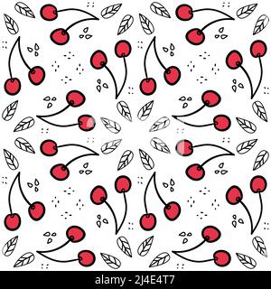 Süßes Kirsch-Rapportiertes Muster. Nahtlose Textur mit Waldbeeren. Sommermotive mit frischen, gesunden Lebensmittelzutaten Stock Vektor