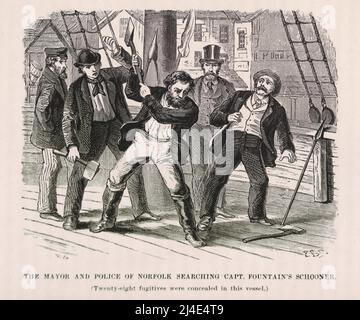 Der Bürgermeister und die Polizei von Norfolk suchen den Schooner von Capt. Fountain nach entlaufenen Sklaven. Aus William Still's 1872 Account 'The Underground Railroad' Stockfoto