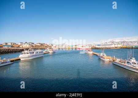 Hafen der Stadt Hofn in Hornafjordur im Süden Islands Stockfoto