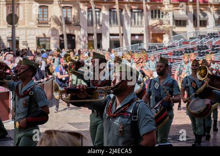 Malaga, Spanien. 14. April 2022. Malaga, Spanien. Prozession der Legionäre von Christus von Mena oder Christus von guten Toten Stockfoto