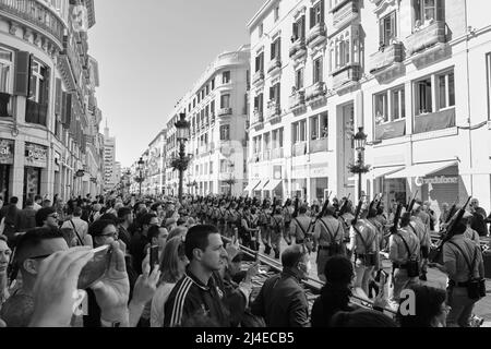 Malaga, Spanien. 14. April 2022. Malaga, Spanien. Prozession der Legionäre von Christus von Mena oder Christus von guten Toten Stockfoto